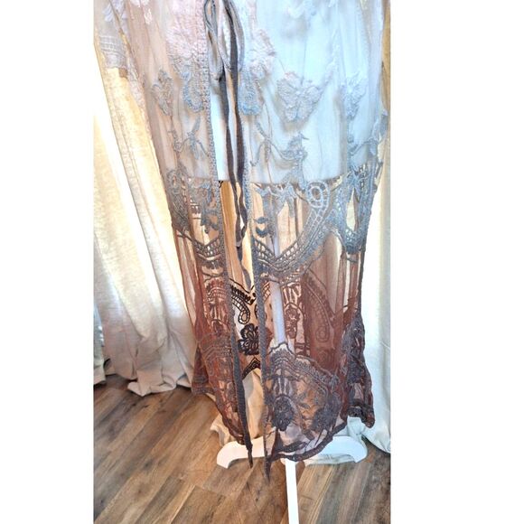 ORAGAMI Floral Lace Brown to Cream BOHO Western Cardigan One Size - Picture 7 of 10